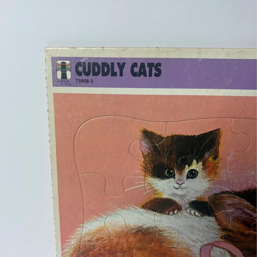 Vintage 1968 Rainbow Works Cuddly Cats Frame Tray Puzzle 75908-2 Kittens MCM